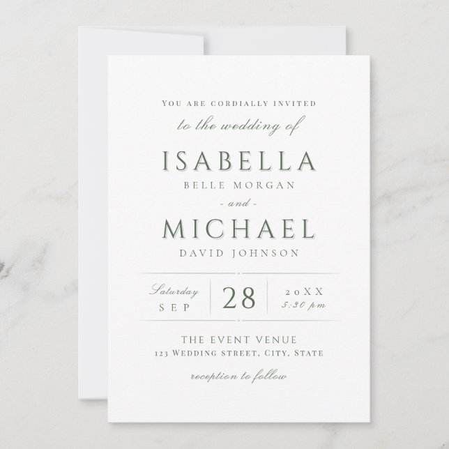 Sage Green Simple modern classy Luxury wedding Invitation (Front)