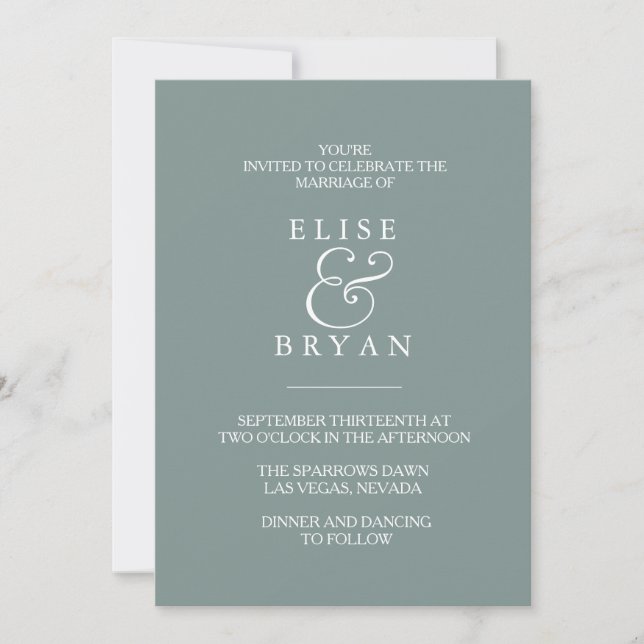 Sage Green Simple Modern Elegant Wedding Invite (Front)