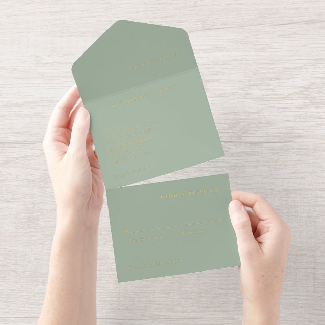 Sage Green Simple Modern Wedding All In One Invitation (Tearaway)