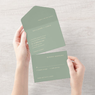 Sage Green Simple Modern Wedding All In One Invitation