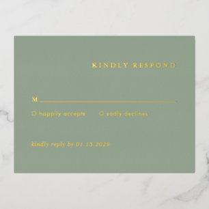 Sage Green Simple Modern Wedding Foil RSVP Card