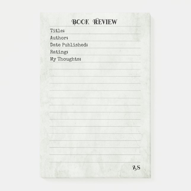 Sage Green Simple Monogram Book Review  Post-it Notes (Front)