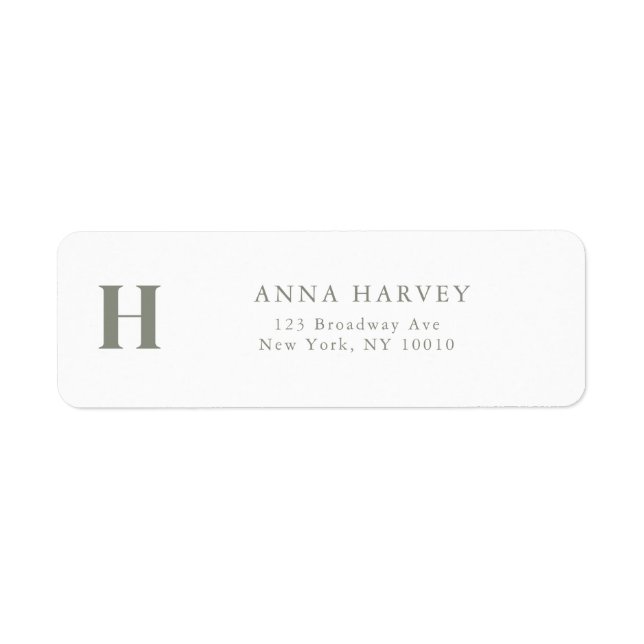 Sage Green Simple Monogram Return Address Label (Front)