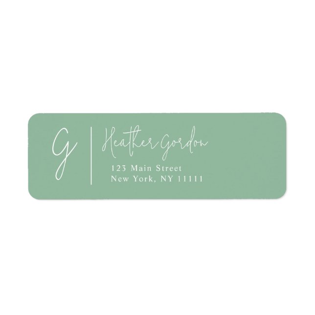 Sage Green Simple Monogram Return Address Label (Front)