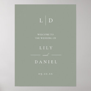 Sage Green Simple Monogram Wedding Welcome Sign