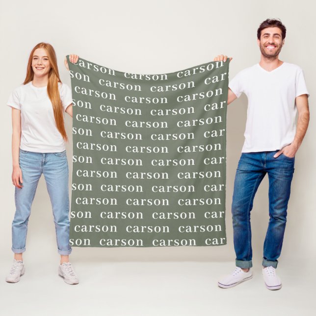 Sage Green Simple Personalized Repeating Name Fleece Blanket (In Situ)