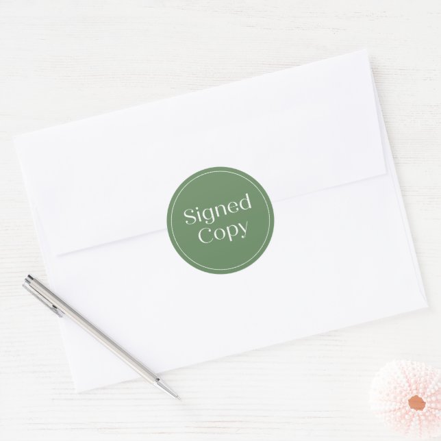 Sage Green | Simple Signed Copy Novel Book Comic Classic Round Sticker (Envelope)