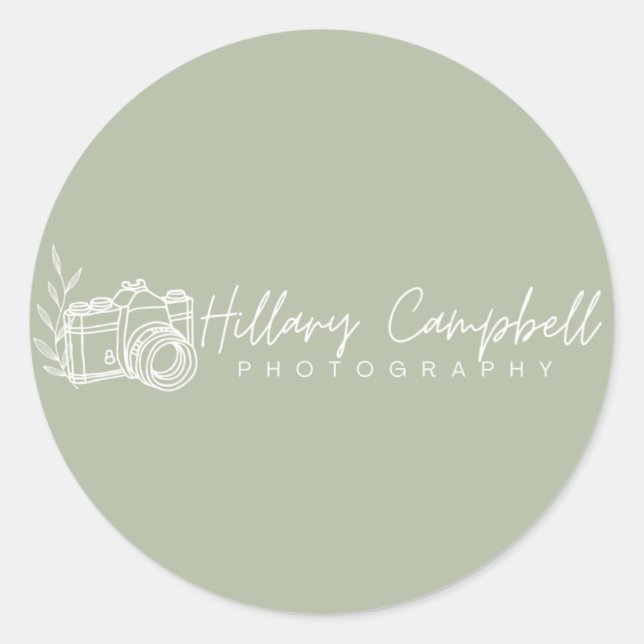 Sage Green Simple Small Business Logo Promotional  Classic Round Sticker (Front)