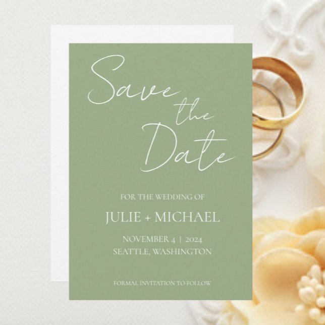 Sage Green Simple Style Wedding Save The Date (In Situ Wedding)