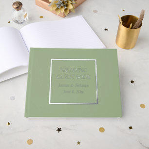 Sage Green Simple Stylized Lettering Wedding Guest Book