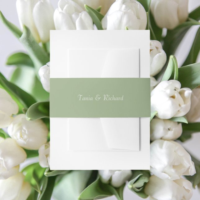 Sage Green Simple Stylized Name Wedding Invitation Belly Band (In Situ Wedding)