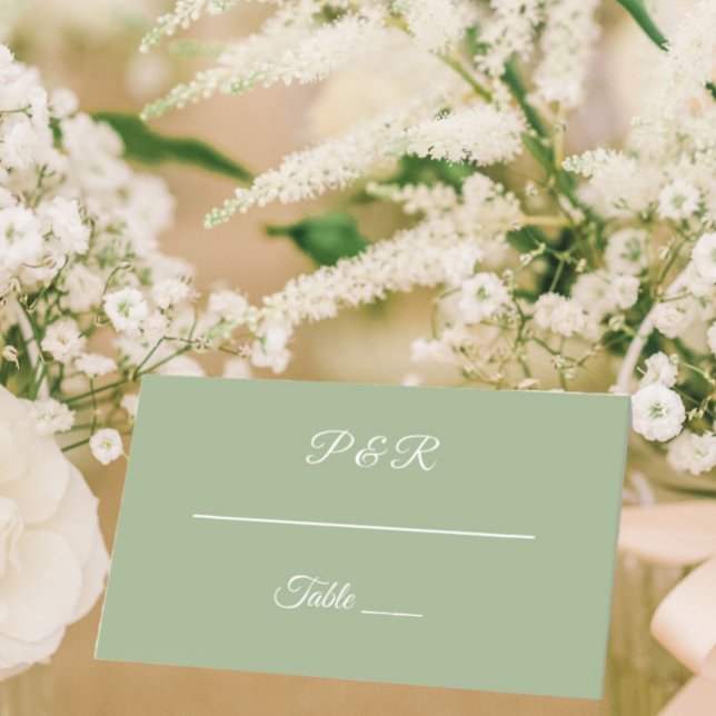 Sage Green Simple Stylized Script Wedding Place Card (In Situ Wedding)