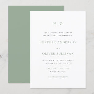 Sage Green Simple Typography Monogram Wedding Invitation
