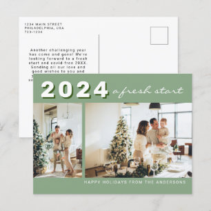 Sage Green Simple Year A fresh Start Photo Holiday Postcard