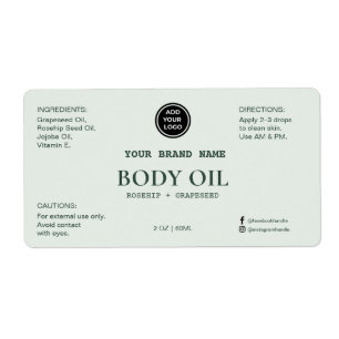 Sage Green Skincare Body Oil 2 oz. Bottle Label