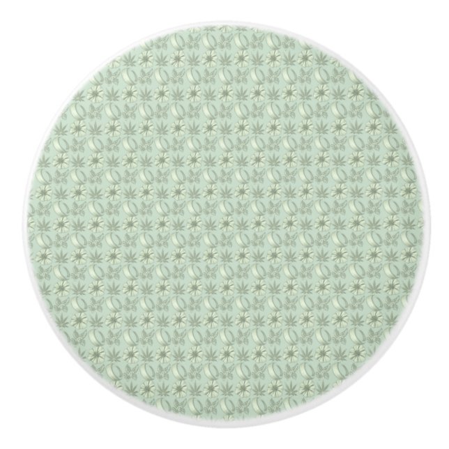 Sage Green Small Floral Print Ceramic Knob (Front)