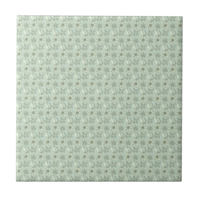 Sage Green Small Floral Print Ceramic Tile (Front)