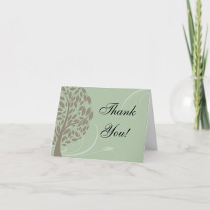 Sage Green, Soft Brown Stylized Eco Tree Thank You Card