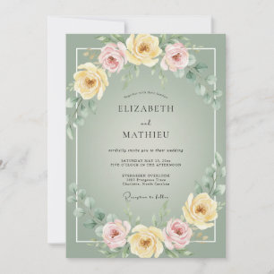 Sage Green Soft Floral Flourish Wedding Invitation