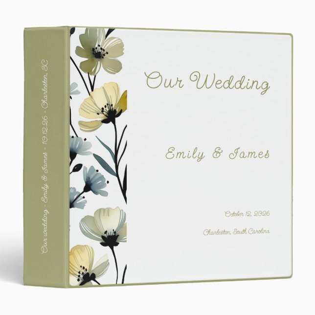 Sage Green & Soft Yellow Botanical Wedding Binder (Front/Spine)