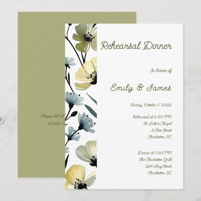 Sage Green & Soft Yellow Botanical Wedding Invitation (Front/Back)