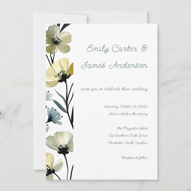Sage Green & Soft Yellow Botanical Wedding Invitation (Front)