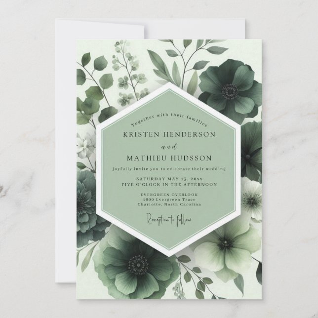Sage Green Somber Botanical Wedding Invitation (Front)