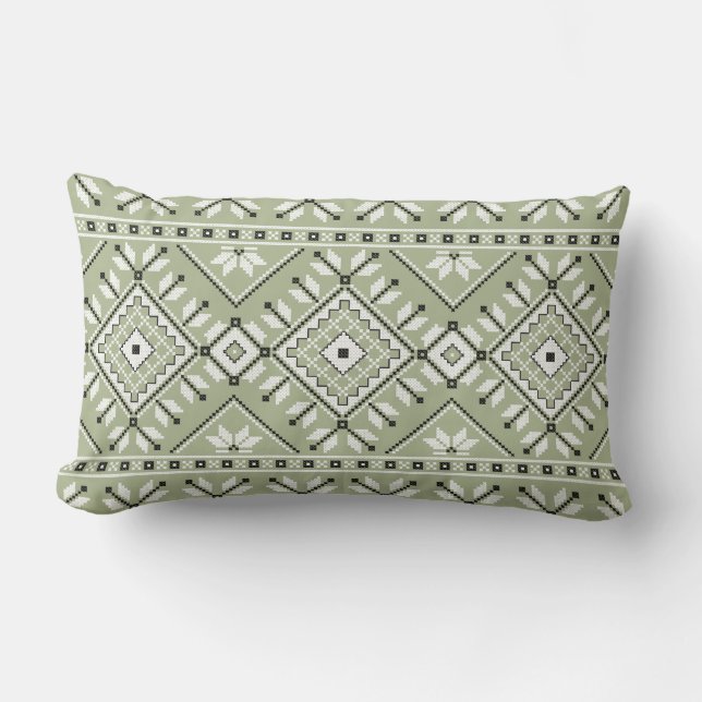 Sage Green Southwest Aztec Native Tribal Pattern Lumbar Pillow (Front)