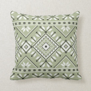 Sage Green Southwest Aztec Native Tribal Pattern Throw Pillow