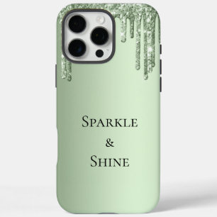 Sage Green Sparkle Glitter Drips iPhone 16 Pro Max Case