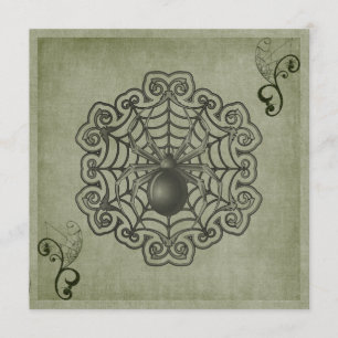 Sage Green Spider Scroll Halloween Party Invitation