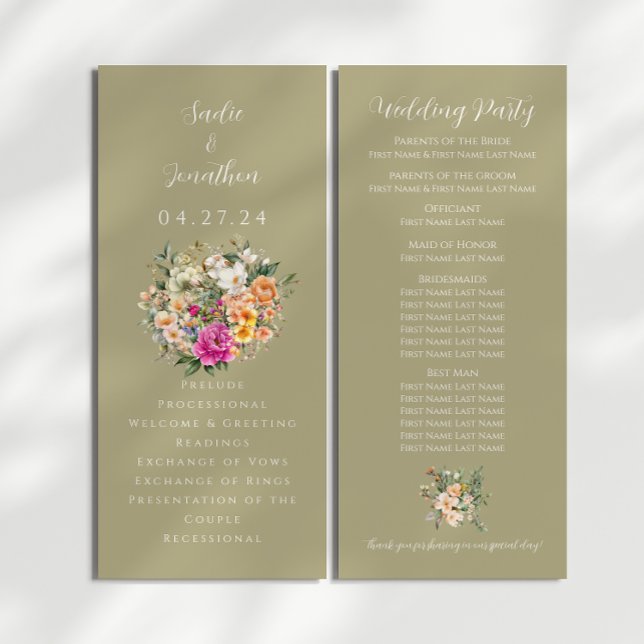 Sage Green Spring Floral Wedding Programme (Créateur téléchargé)