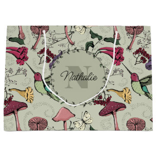 Sage Green Spring Garden Hummingbird Floral Large Gift Bag