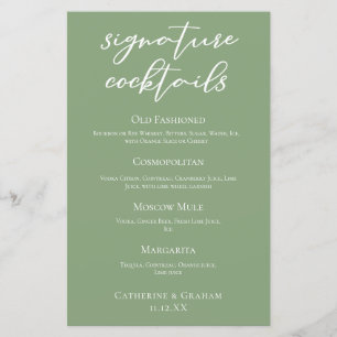 Sage Green Spring Wedding Signature Cocktails Menu