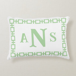 Sage Green Square Greek Key Monogram Accent Pillow