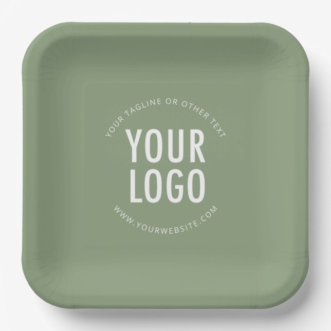 Sage Green Square Paper Plates Custom Logo Printed (Front)