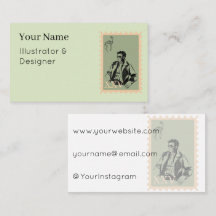 Sage Green Stamp Art Cool Man Horse Skeleton