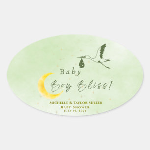 Sage Green Starlit Baby Boy Bliss Special Delivery Oval Sticker