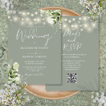 Sage Green String Lights Floral QR Code Wedding Invitation<br><div class="desc">This elegant sage green wedding invitation,  featuring pretty string lights and floral greenery,  can be personalized with your information in chic typography with your wedding website details and your QR code on the reverse. Designed by Thisisnotme©</div>