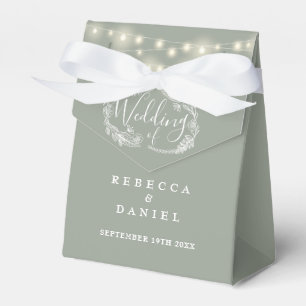 Sage Green String Lights Floral Wedding Favor Box