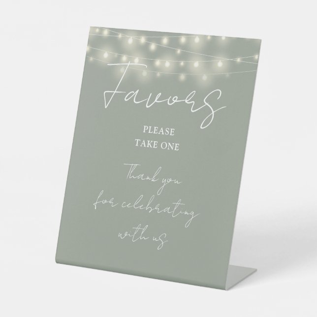 Sage Green String Lights Modern Script Favours Pedestal Sign (Front)