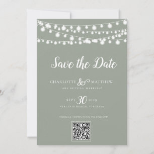 Sage Green String Lights Modern Script Save the Date