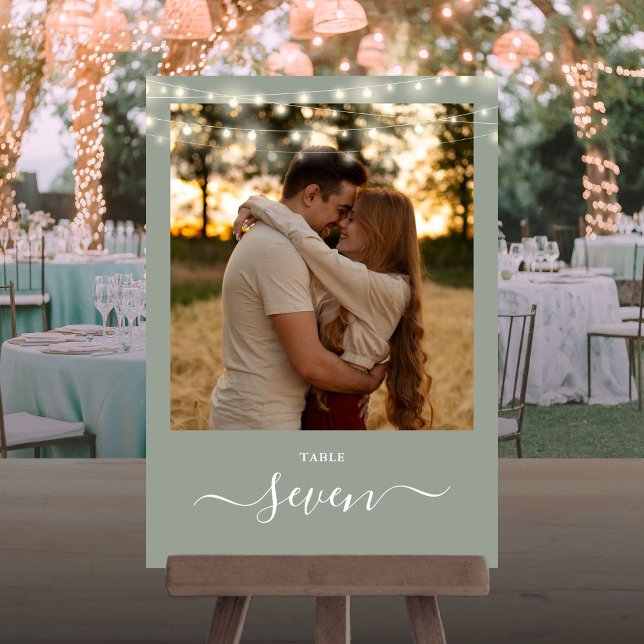 Sage Green String Lights Photo Table Number (Sage Green String Lights Photo Table Number)
