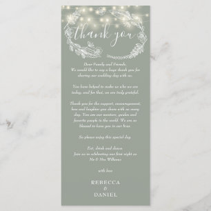 Sage Green String Lights Thank You Place Card