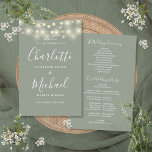 Sage Green String Lights Wedding Program<br><div class="desc">Sage green signature script wedding program featuring pretty string lights and chic modern typography. This stylish wedding program can be personalized with your special wedding day information. Designed by Thisisnotme©</div>