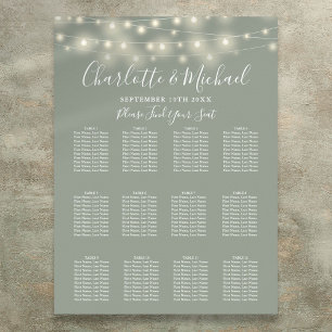Sage Green String Lights Wedding Seating Chart