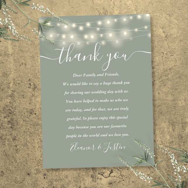 Sage Green String Lights Wedding Thank You Place  Place Card (Sage Green String Lights Wedding Thank You Place Place Card)