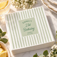 Sage Green Stripe 21st Birthday Coastal Chic