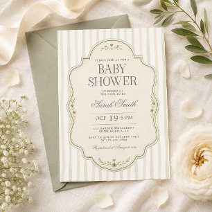 Sage Green Stripe Baby Shower Invitation