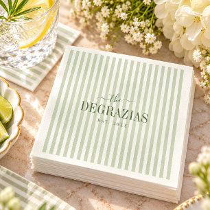 Sage Green Stripe Coastal Wedding Chic Napkin